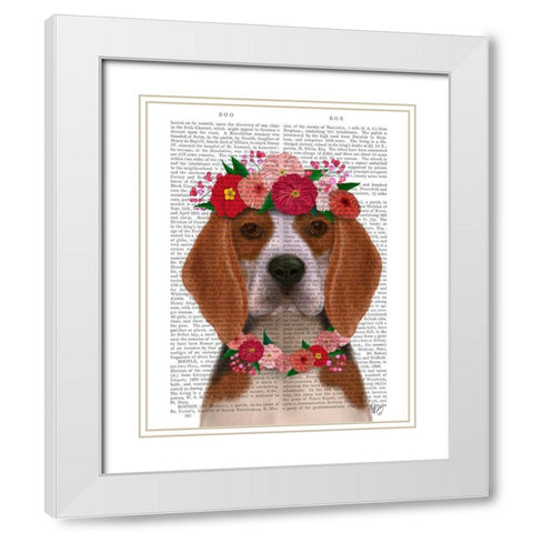 Beagle Flower Headdress White Modern Wood Framed Art Print with Double Matting by Fab Funky