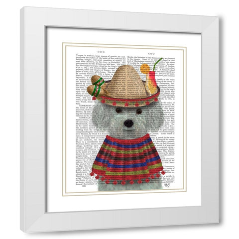 Bichon Frise in Mexican Costume White Modern Wood Framed Art Print with Double Matting by Fab Funky