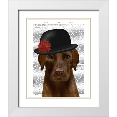 Chocolate Labrador and Bowler White Modern Wood Framed Art Print with Double Matting by Fab Funky