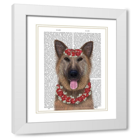 German Shepherd Edelweiss White Modern Wood Framed Art Print with Double Matting by Fab Funky