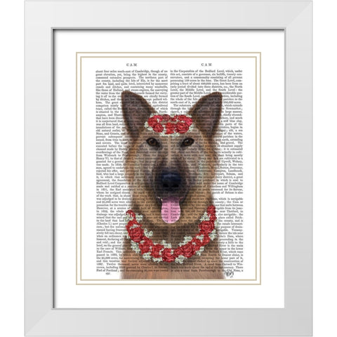 German Shepherd Edelweiss White Modern Wood Framed Art Print with Double Matting by Fab Funky