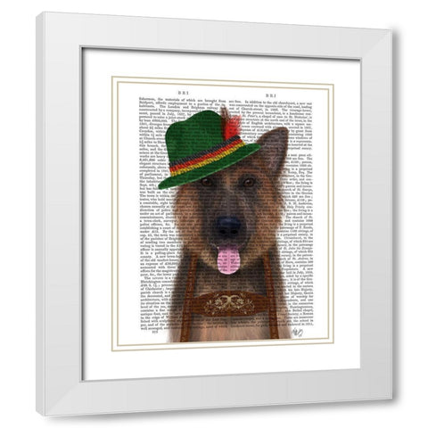 German Shepherd Lederhosen White Modern Wood Framed Art Print with Double Matting by Fab Funky