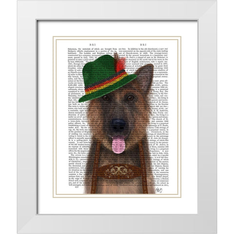 German Shepherd Lederhosen White Modern Wood Framed Art Print with Double Matting by Fab Funky