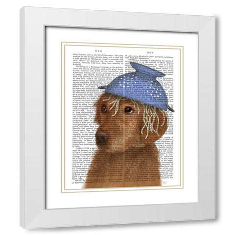 Golden Retriever and Spaghetti White Modern Wood Framed Art Print with Double Matting by Fab Funky