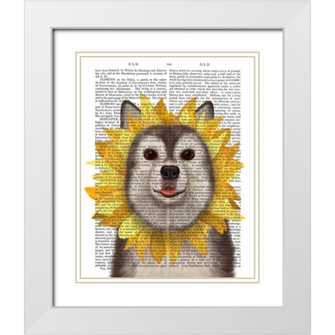 Husky Sunflower White Modern Wood Framed Art Print with Double Matting by Fab Funky
