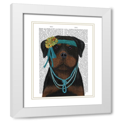 Rottweiler Flapper White Modern Wood Framed Art Print with Double Matting by Fab Funky