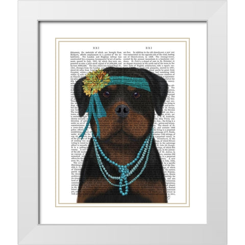 Rottweiler Flapper White Modern Wood Framed Art Print with Double Matting by Fab Funky