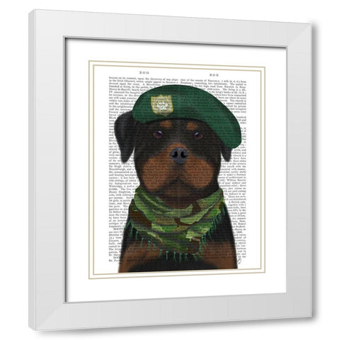 Rottweiler Military Dog White Modern Wood Framed Art Print with Double Matting by Fab Funky