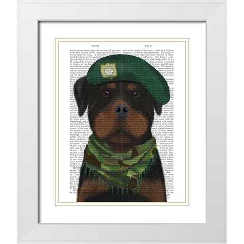 Rottweiler Military Dog White Modern Wood Framed Art Print with Double Matting by Fab Funky