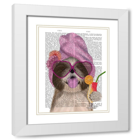 Shih Tzu with Cocktail White Modern Wood Framed Art Print with Double Matting by Fab Funky
