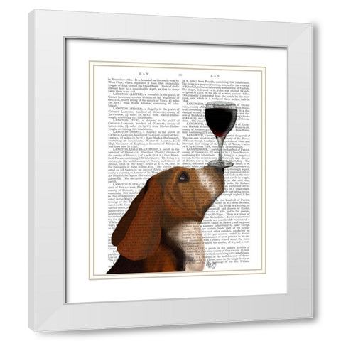 Dog Au Vin, Basset Hound White Modern Wood Framed Art Print with Double Matting by Fab Funky
