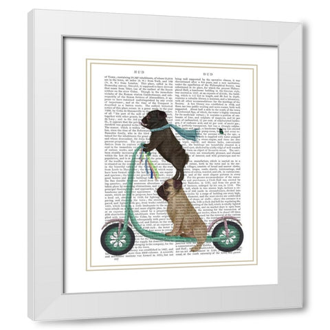 Pug Scooter White Modern Wood Framed Art Print with Double Matting by Fab Funky