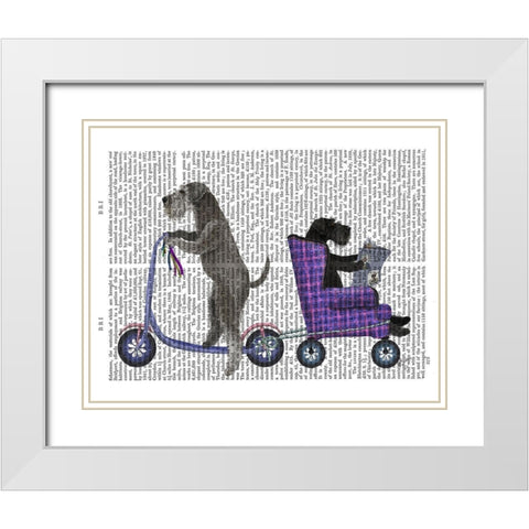 Schnauzer Scooter White Modern Wood Framed Art Print with Double Matting by Fab Funky