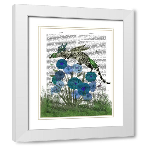 Genet On Blue Flowers White Modern Wood Framed Art Print with Double Matting by Fab Funky
