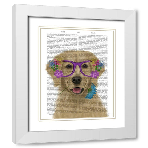 Golden Retriever and Flower Glasses White Modern Wood Framed Art Print with Double Matting by Fab Funky