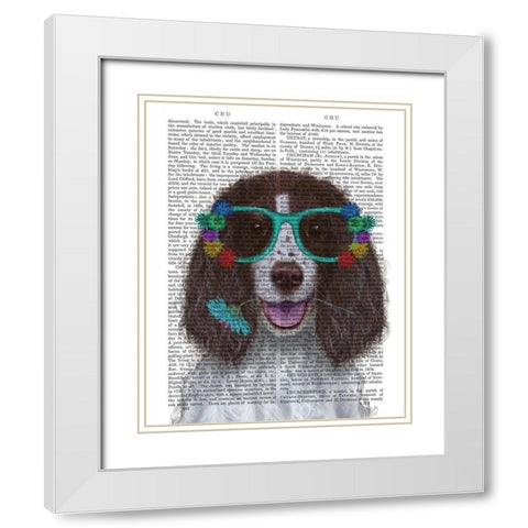 Springer Spaniel and Flower Glasses White Modern Wood Framed Art Print with Double Matting by Fab Funky