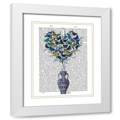 Butterfly Heart Bush, Blue and Yellow White Modern Wood Framed Art Print with Double Matting by Fab Funky