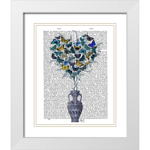 Butterfly Heart Bush, Blue and Yellow White Modern Wood Framed Art Print with Double Matting by Fab Funky