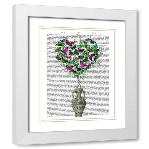 Butterfly Heart Bush, Green and Pink White Modern Wood Framed Art Print with Double Matting by Fab Funky