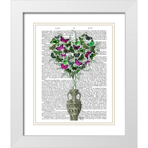 Butterfly Heart Bush, Green and Pink White Modern Wood Framed Art Print with Double Matting by Fab Funky