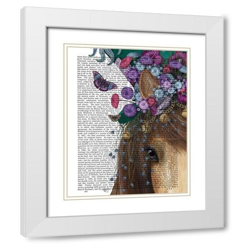 Horse Mad Hatter, Close Up White Modern Wood Framed Art Print with Double Matting by Fab Funky