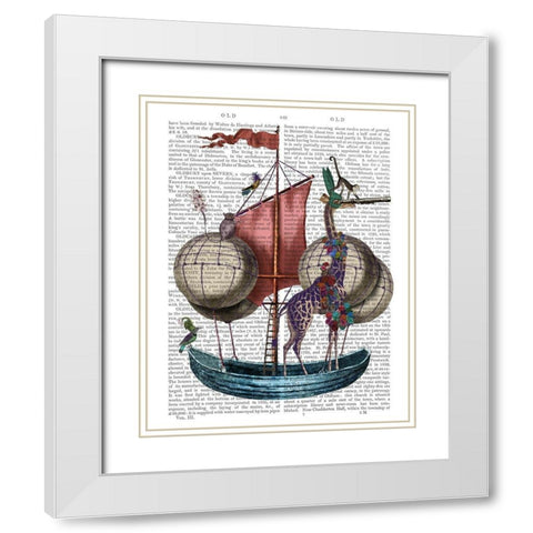 Giraffe in Airship White Modern Wood Framed Art Print with Double Matting by Fab Funky
