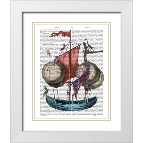 Giraffe in Airship White Modern Wood Framed Art Print with Double Matting by Fab Funky