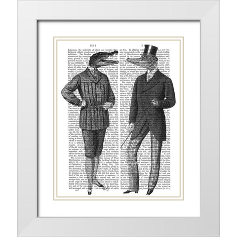 Crocodile Chat White Modern Wood Framed Art Print with Double Matting by Fab Funky