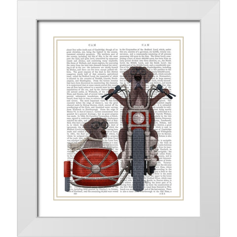Great Dane Chopper and Sidecar White Modern Wood Framed Art Print with Double Matting by Fab Funky