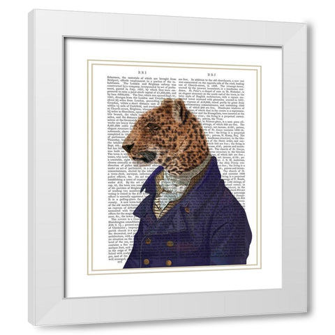 Leopard in Blue Jacket White Modern Wood Framed Art Print with Double Matting by Fab Funky