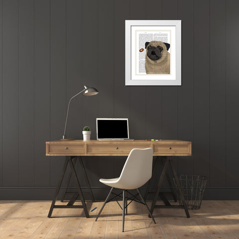 Pug, Catch 1 White Modern Wood Framed Art Print with Double Matting by Fab Funky