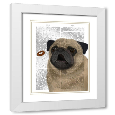 Pug, Catch 1 White Modern Wood Framed Art Print with Double Matting by Fab Funky