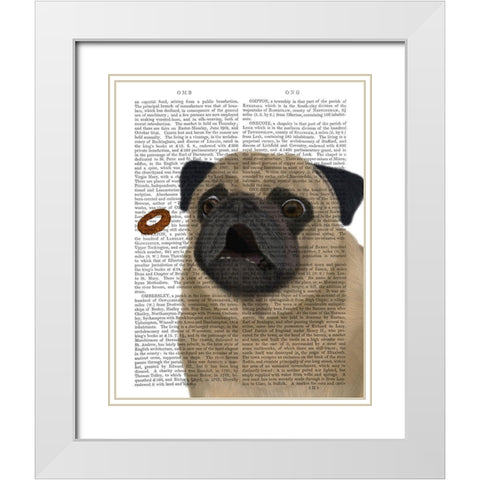 Pug, Catch 1 White Modern Wood Framed Art Print with Double Matting by Fab Funky