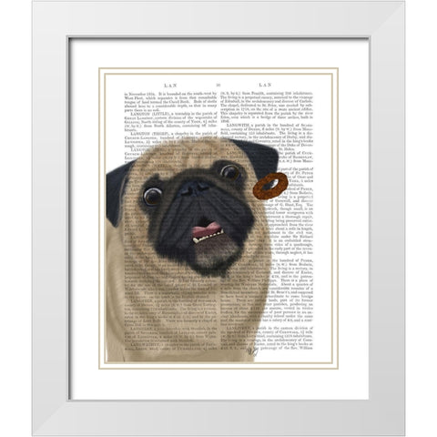 Pug, Catch 2 White Modern Wood Framed Art Print with Double Matting by Fab Funky