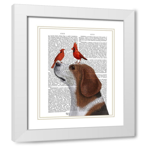 Beagle and Red Cardinals White Modern Wood Framed Art Print with Double Matting by Fab Funky
