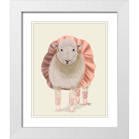 Ballet Sheep 1 White Modern Wood Framed Art Print with Double Matting by Fab Funky
