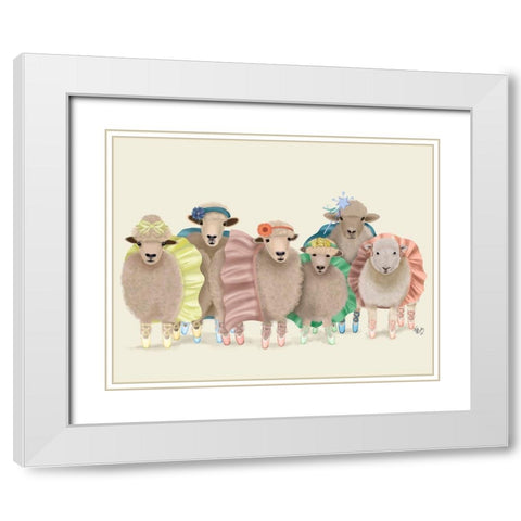 Ballet Troupe Sheep White Modern Wood Framed Art Print with Double Matting by Fab Funky