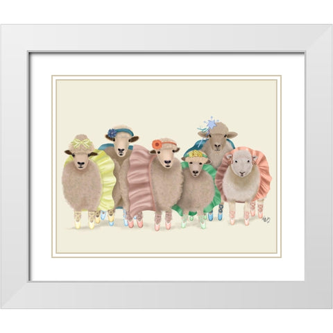 Ballet Troupe Sheep White Modern Wood Framed Art Print with Double Matting by Fab Funky