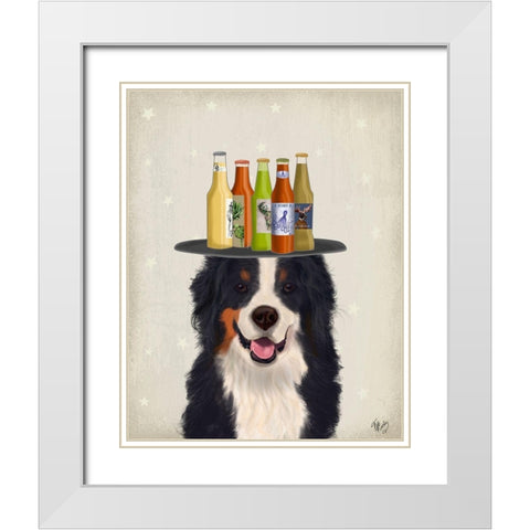 Bernese Beer Lover White Modern Wood Framed Art Print with Double Matting by Fab Funky