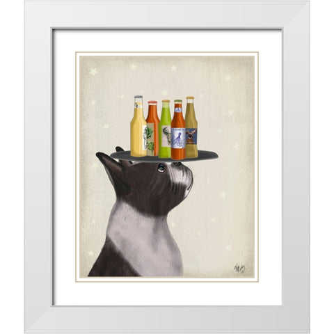 Boston Terrier Beer Lover White Modern Wood Framed Art Print with Double Matting by Fab Funky