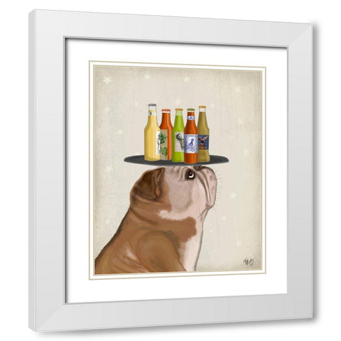 English Bulldog Beer Lover White Modern Wood Framed Art Print with Double Matting by Fab Funky