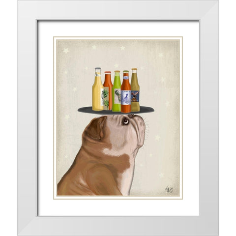English Bulldog Beer Lover White Modern Wood Framed Art Print with Double Matting by Fab Funky
