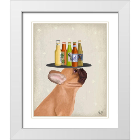 French Bulldog Beer Lover White Modern Wood Framed Art Print with Double Matting by Fab Funky