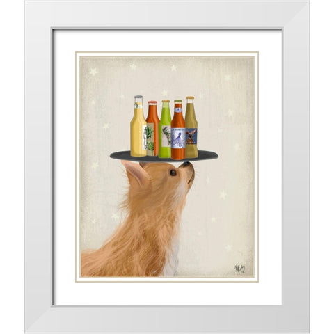 Chihuahua Beer Lover White Modern Wood Framed Art Print with Double Matting by Fab Funky