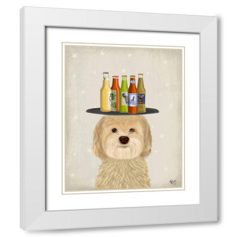Labradoodle Blonde Beer Lover White Modern Wood Framed Art Print with Double Matting by Fab Funky