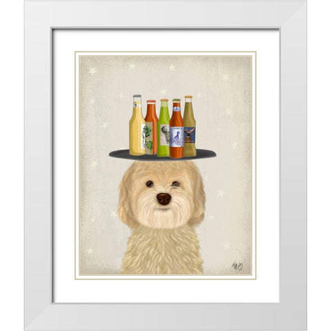 Labradoodle Blonde Beer Lover White Modern Wood Framed Art Print with Double Matting by Fab Funky