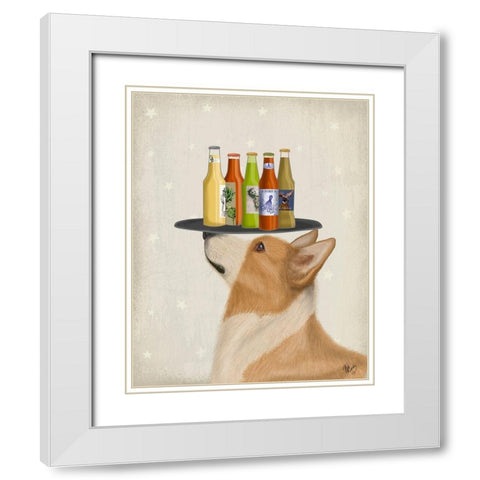 Corgi Tan White Beer Lover White Modern Wood Framed Art Print with Double Matting by Fab Funky