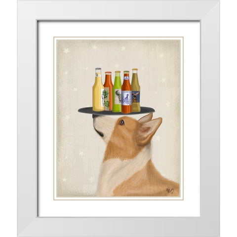 Corgi Tan White Beer Lover White Modern Wood Framed Art Print with Double Matting by Fab Funky