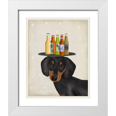 Dachshund Beer Lover White Modern Wood Framed Art Print with Double Matting by Fab Funky
