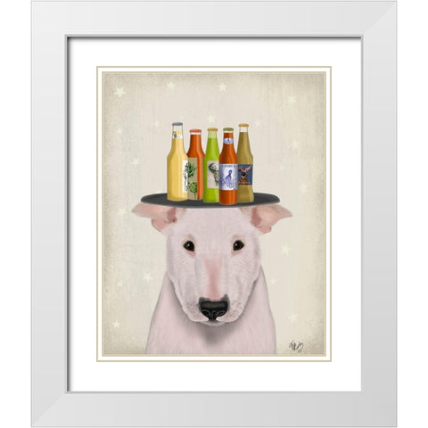English Bull Terrier Beer Lover White Modern Wood Framed Art Print with Double Matting by Fab Funky